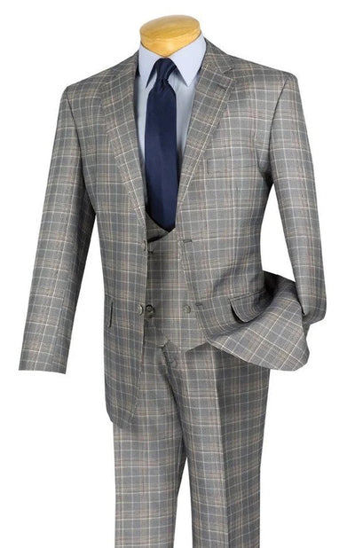 Mens Glen Plaid 3-Piece Suit Classic Regular Fit Design