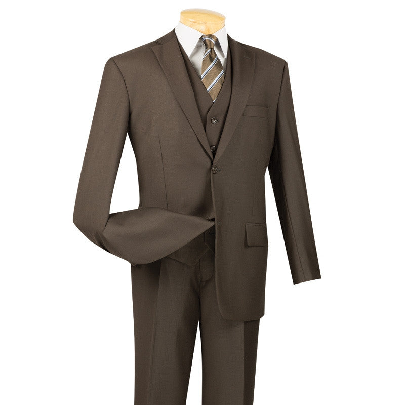 Morgan Collection - Regular Fit 3 Piece Suit 2 Button Brown - Brown
