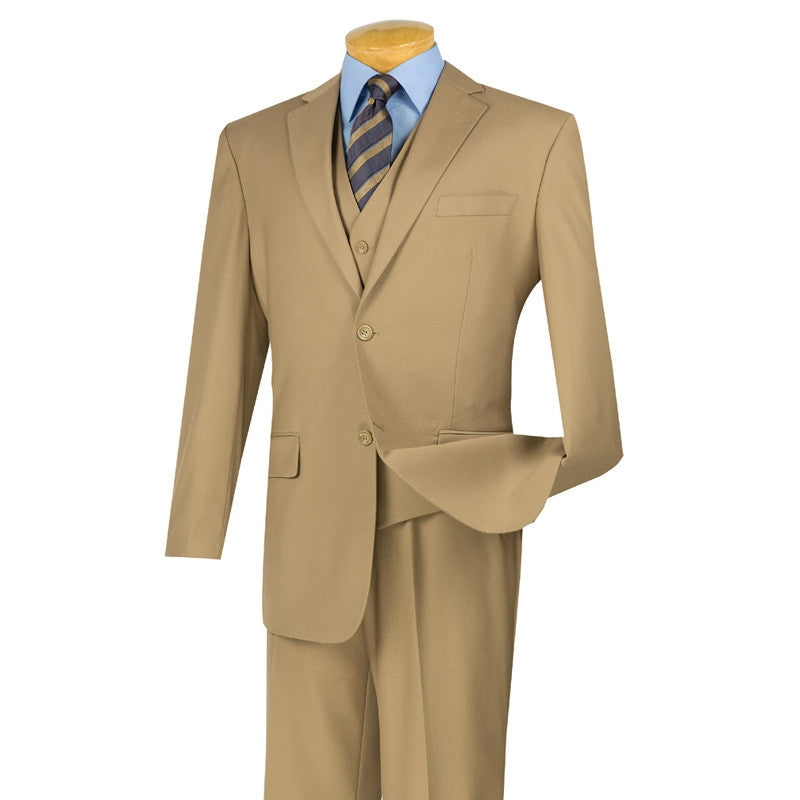 Morgan Collection - Regular Fit 3 Piece Suit 2 Button Khaki - Khaki