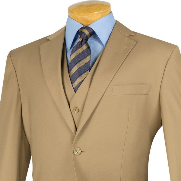 Morgan Collection - Regular Fit 3 Piece Suit 2 Button Khaki - Khaki