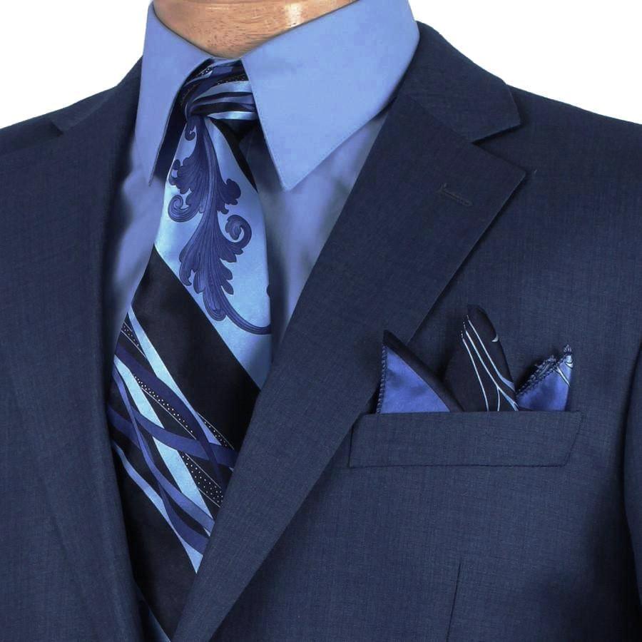 Monte Carlo Collection - Regular Fit 2 Piece 2 Button Textured Weave In Blue - Blue