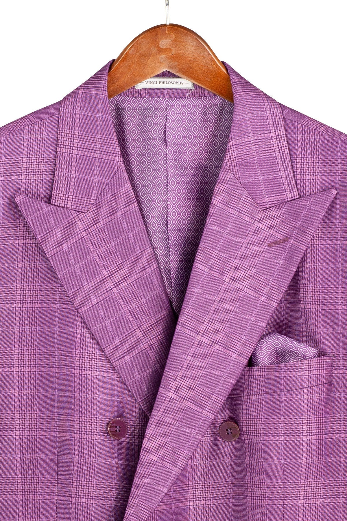 Men's Plum Glen Plaid Double Breasted Two Piece Suit