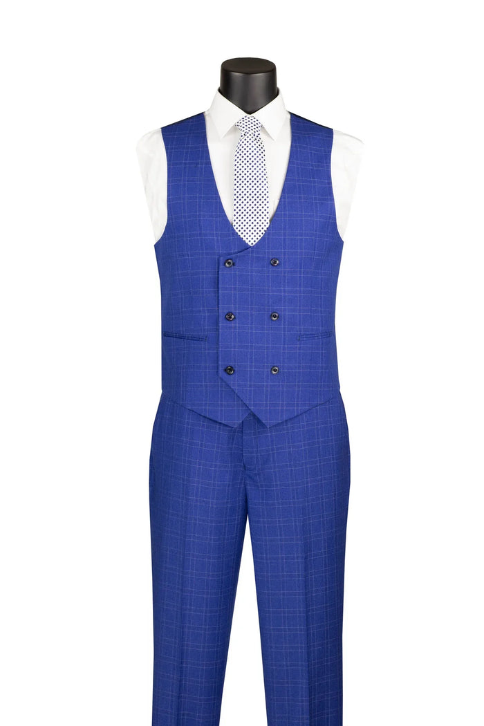 Men's Classic Blue Windowpane Three Piece Suit