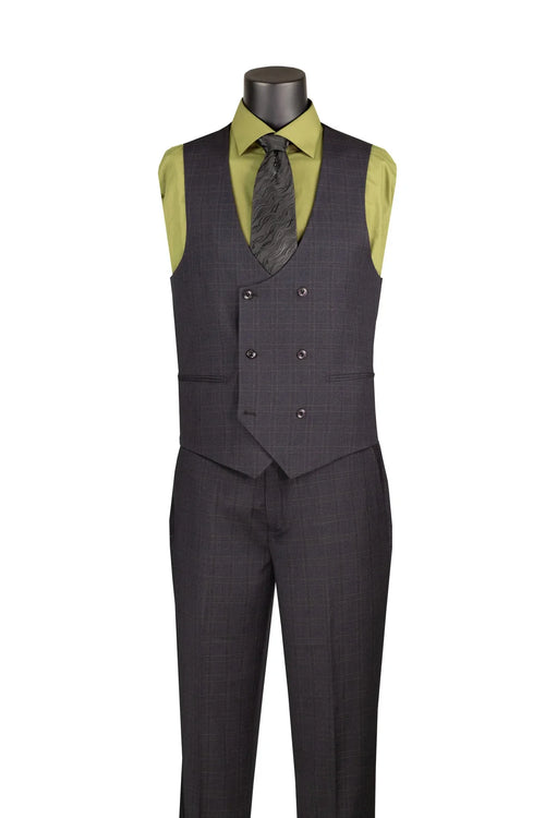 Men's Black Antique Bronze Windowpane Three Piece Suit