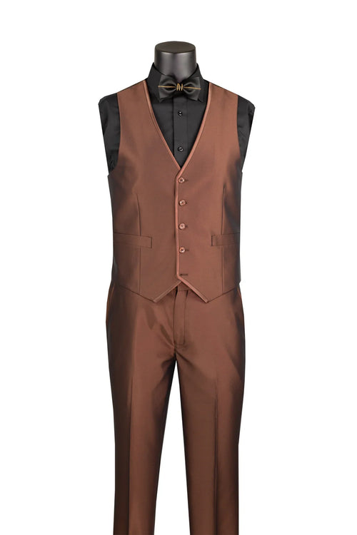 Men's Cappuccino Solid Three Piece Suit