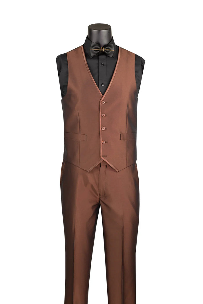 Men's Cappuccino Solid Three Piece Suit