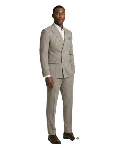 Men's Khaki Pinstripe Double Breasted Suit