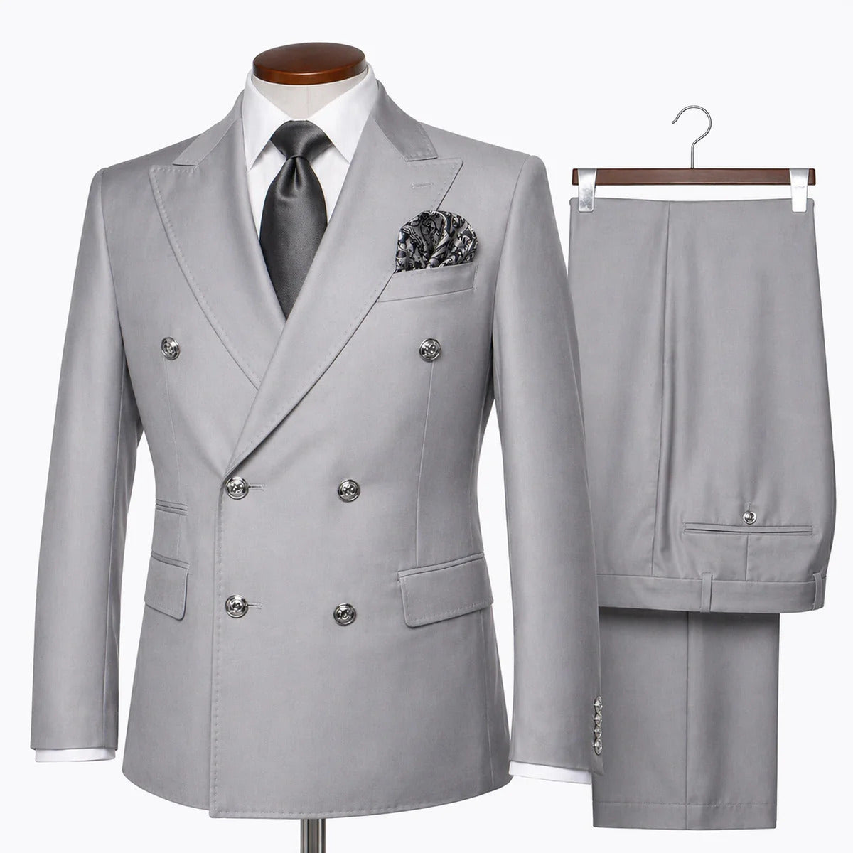 Rossi Man Silver Double Breasted Mens Modern Fit Suit - 34 Short or Extra Small