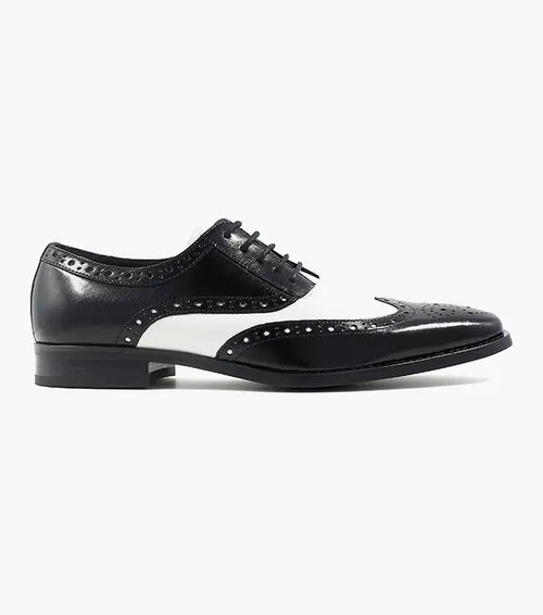 Mens 1920s Gangster Wingtip Dress Shoes in Black and White