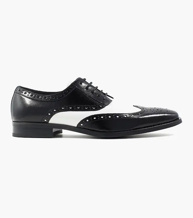 Mens 1920s Gangster Wingtip Dress Shoes in Black and White - 6