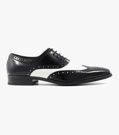 Mens 1920s Gangster Wingtip Dress Shoes in Black and White