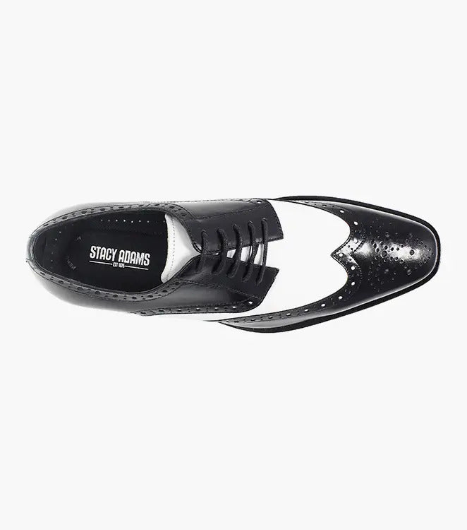Mens 1920s Gangster Wingtip Dress Shoes in Black and White - 6