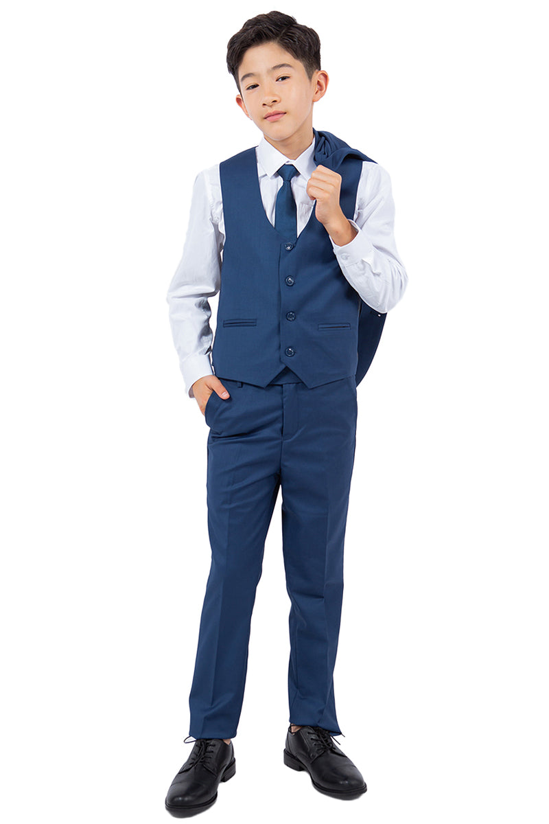 "Perry Ellis Indigo Blue Boy's Wedding Vested Suit"