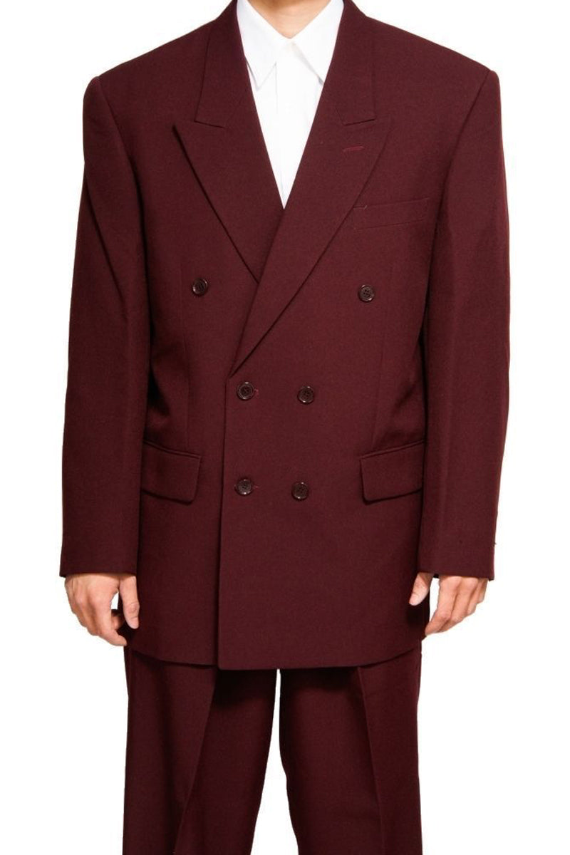Mens Classic Poplin Double Breasted Suit in Burgundy - 36 Short