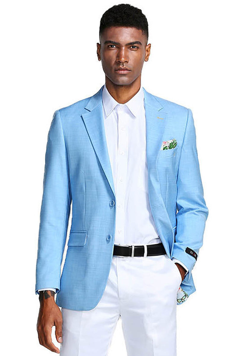 "Sky Blue Men's Slim Fit Linen Summer Blazer - Two Button Style" - X-Small