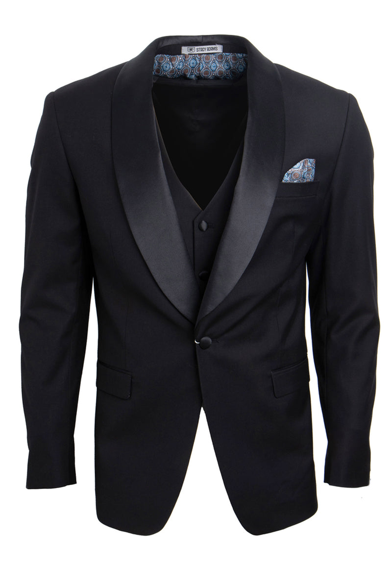 "Mens Stacy Adams Suit - Stacy Adams Suit Men's Black One Button Shawl Lapel Vested Tuxedo" - 34 Regular