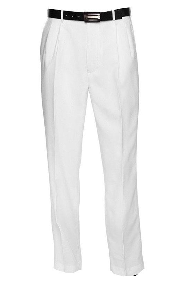 Mens Classic Fit Single Pleat Dress Slacks in White - 28W
