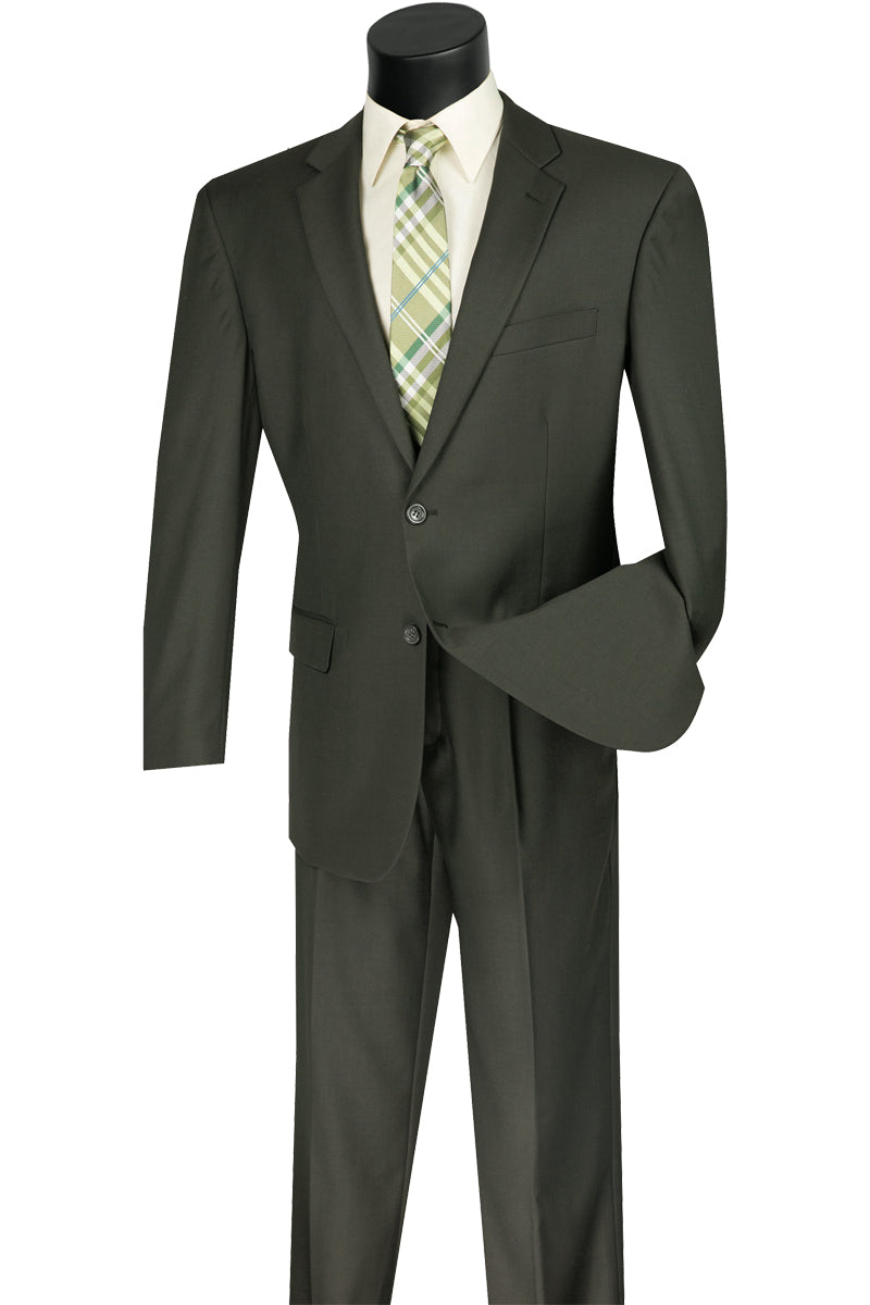 Mens 2 Button Classic Fit Pleated Pant Suit in Olive - 36 Short