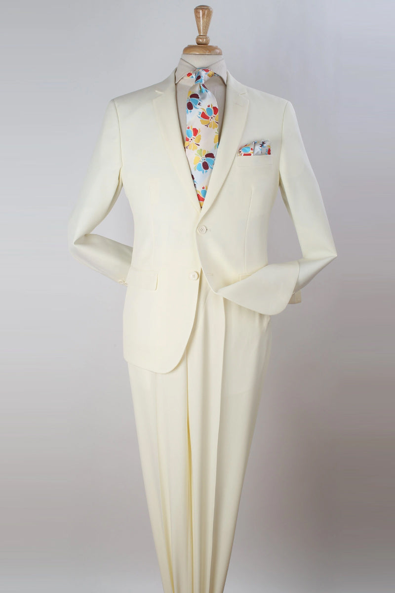 "Modern Fit Two Button Poplin Men's Suit in Ivory" - 34 Regular