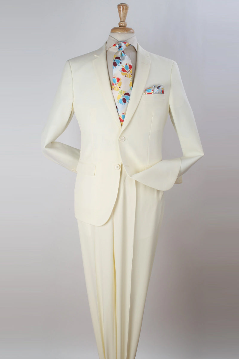 "Modern Fit Two Button Poplin Men's Suit in Ivory"
