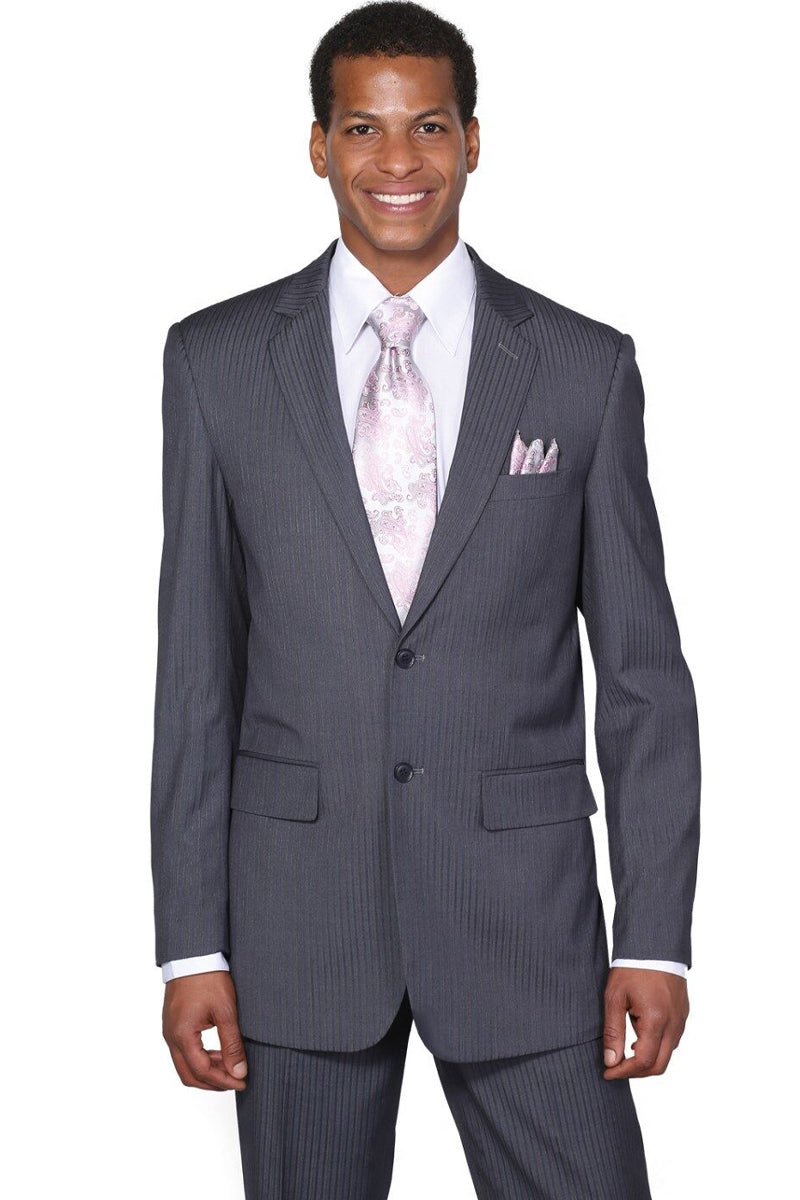 "Modern Fit Charcoal Grey Men's Suit - 2 Button Tonal Pinstripe" - 36 Regular
