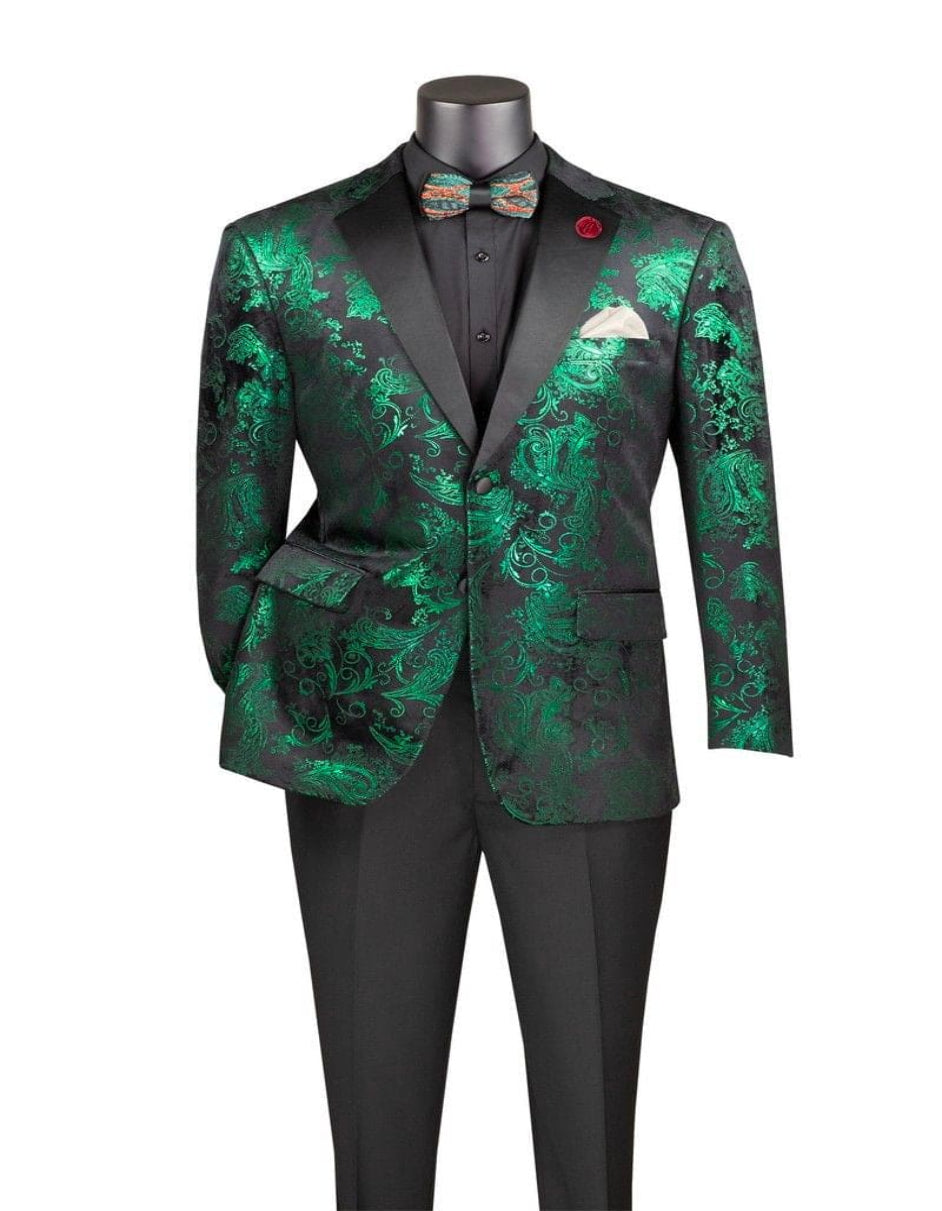 Emerald Green Paisley Tuxedo Suit - Prom Floral Tuxedo Suit - Groom Wedding Suit - Emerald Green