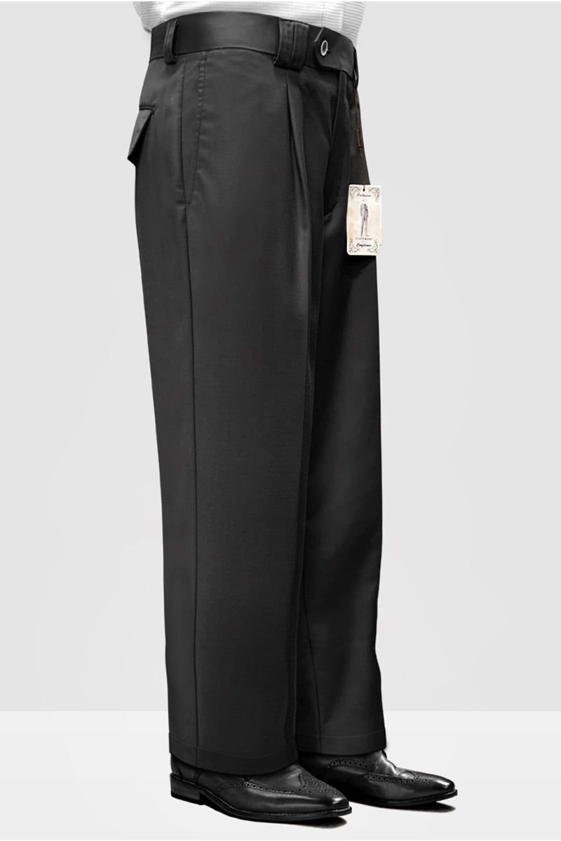Mens Italian Wool Wide Leg Dress Pants in Black - 32W