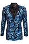 "Turquoise Floral Brocade Men's Double Breasted Tuxedo Jacket"