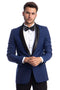 "Blue Men's Skinny Fit Shawl Tuxedo - One Button Prom 2025 Suit"