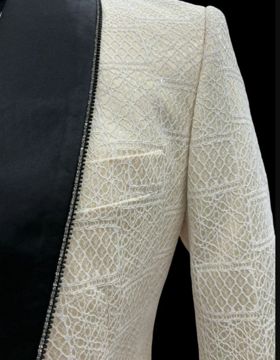 Ivory Wedding Suit - Cream Tuxedo Suit - Ivory Dinner Jacket Plus Pants - Coat Size 38