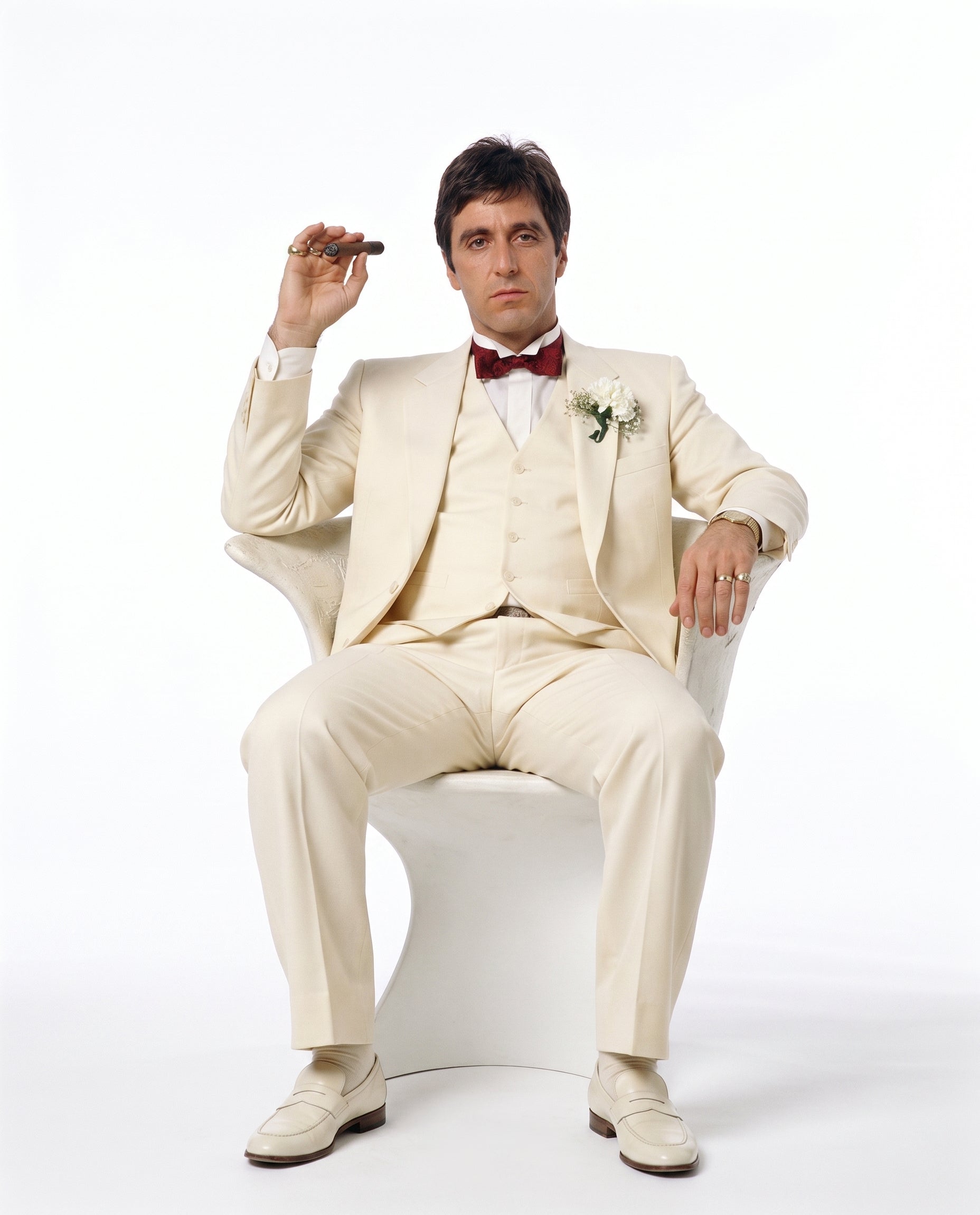 Tony Montana’s Ivory Vested Suit – Classic Ivory 3 Piece Suit for Wedding, Formal and Evening Wear - 34 Short or Extra Small