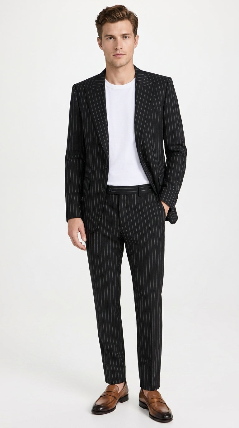 Men’s Black Pinstripe 2-Piece Tuxedo Suit – Two-Button Jacket and Matching Formal Pants - 34 Short or Extra Small