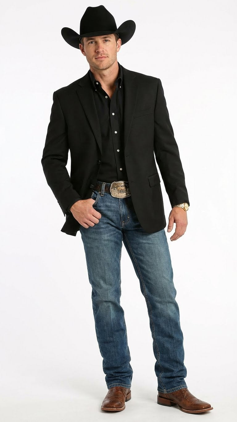 Men’s Black Western Blazer Jacket, Classic Cowboy Style Sport Coat for Casual Formal Wear with Jeans - 36 Short