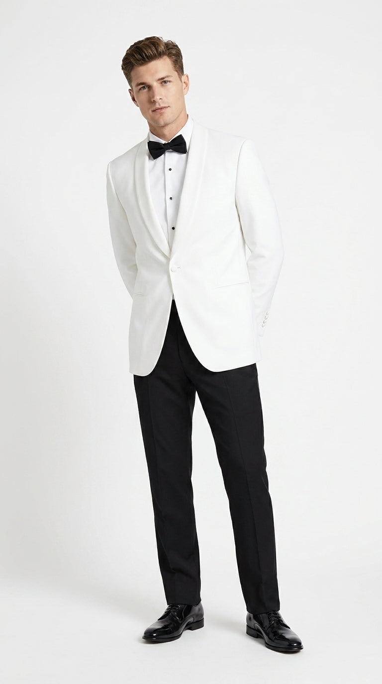 Men’s uniform White Dinner Jacket Tuxedo – Classic White Formal Tuxedo Jacket with Black Pants for Wedding, Prom & Black Tie Events - 34 Short or Extra Small