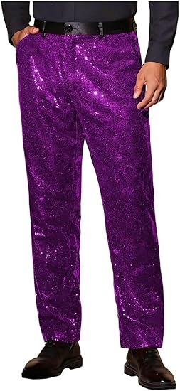 Mens Sequin Dress Pants Straight Leg Glitter Trousers for Stage Performance Circus Night Club Party