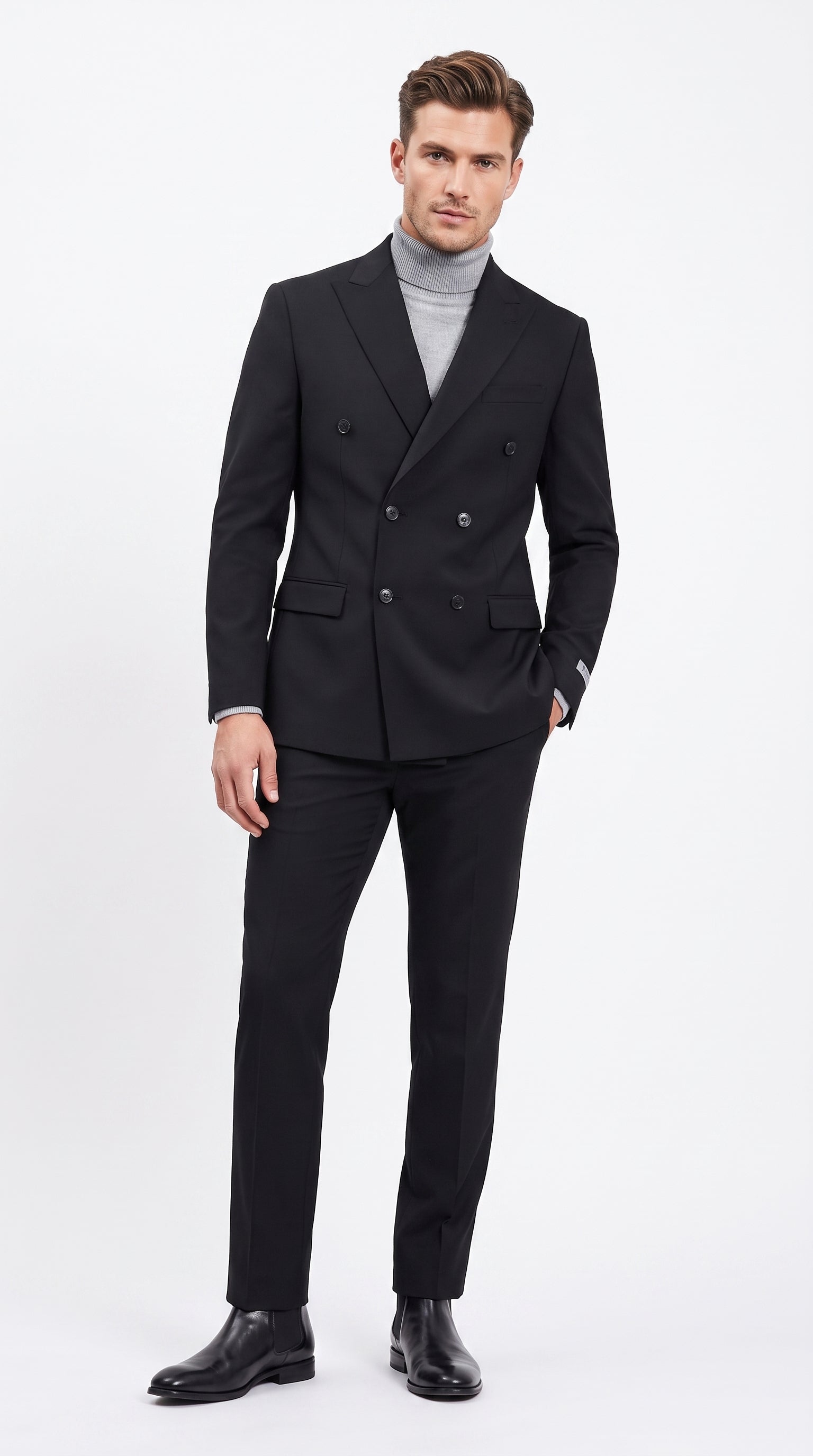 Men's Designer Stacy Adams Classic Double Breasted Suit in Black  Peak Lapel Slim fit - 34 Short or Extra Small