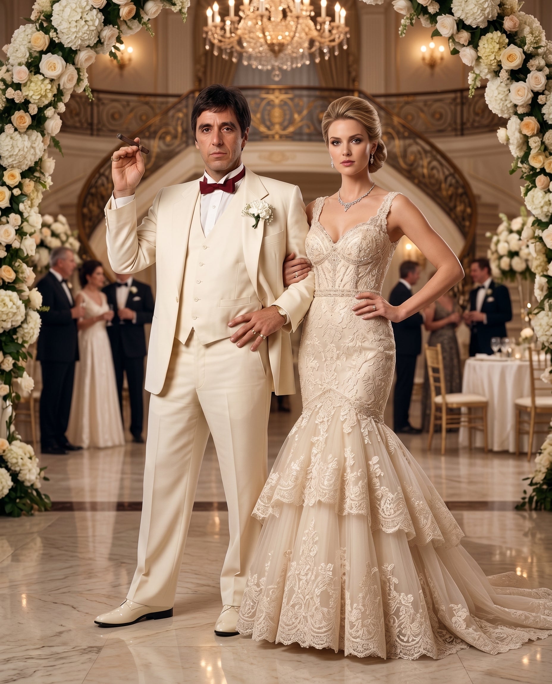 Tony Montana’s Ivory Vested Suit – Classic Ivory 3 Piece Suit for Wedding, Formal and Evening Wear - 34 Short or Extra Small