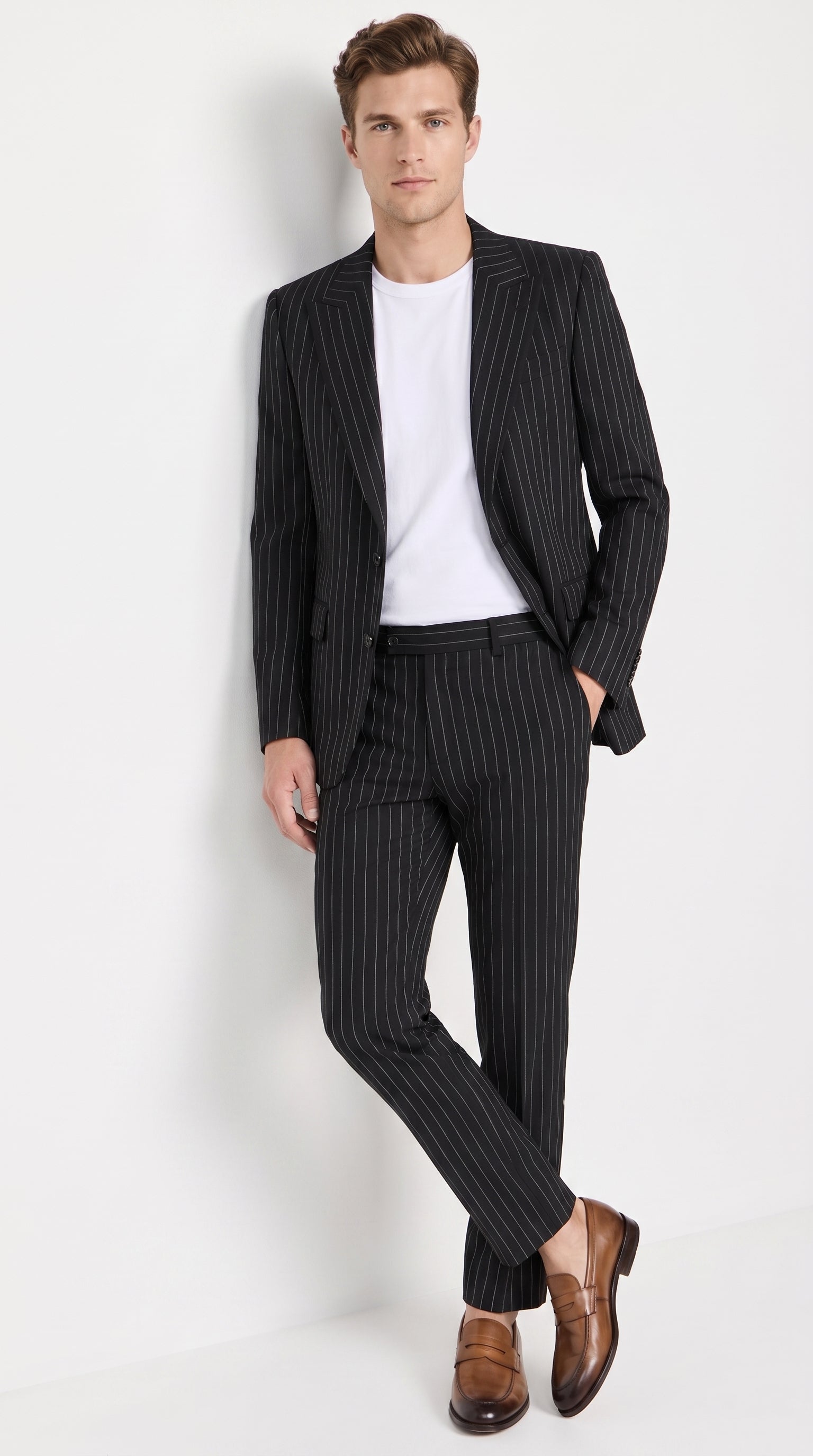 Men’s Black Pinstripe 2-Piece Tuxedo Suit – Two-Button Jacket and Matching Formal Pants - 34 Short or Extra Small