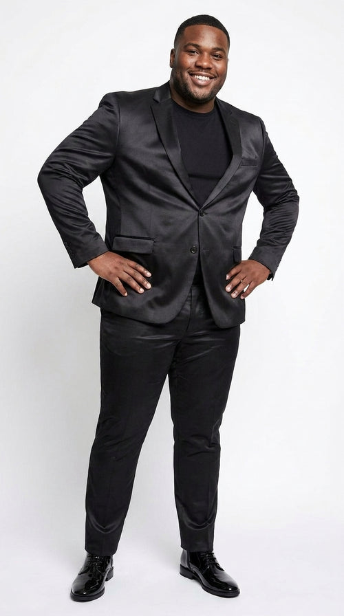 Men’s Black Shiny Sharkskin 2 Piece Suit, Formal Wedding Prom Party Dress Suit