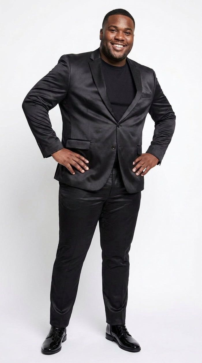 Men’s Black Shiny Sharkskin 2 Piece Suit, Formal Wedding Prom Party Dress Suit