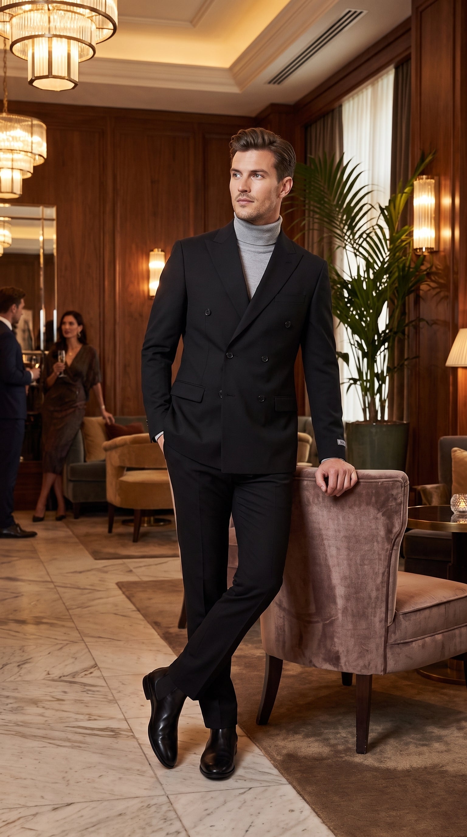 Men's Designer Stacy Adams Classic Double Breasted Suit in Black  Peak Lapel Slim fit - 34 Short or Extra Small