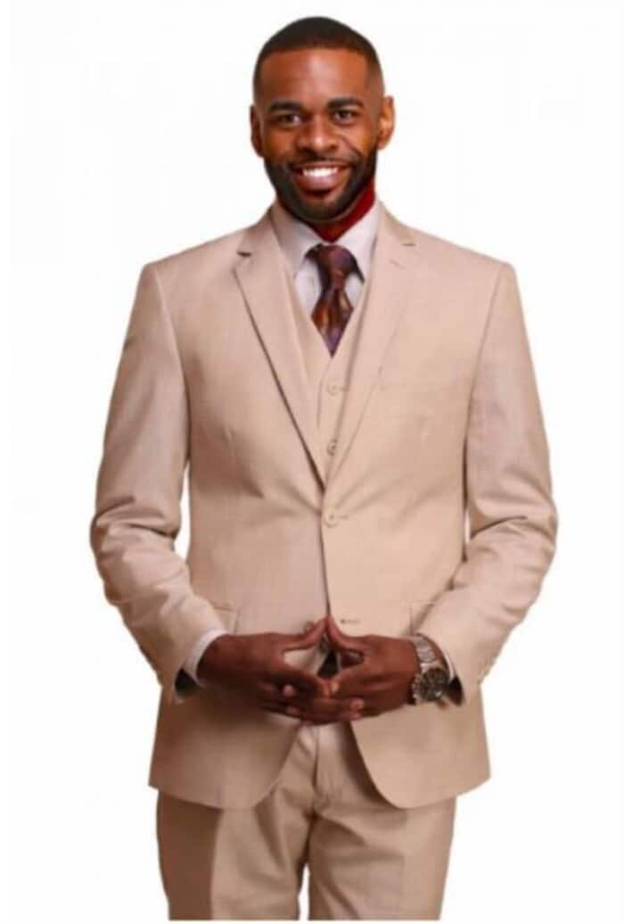 Mens Big and Tall Linen Suits -  Beige Single Breasted  Summer Fabric Suit