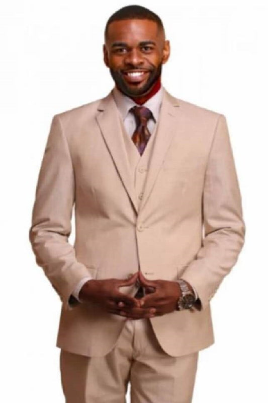 Mens Big and Tall Linen Suits -  Beige Single Breasted  Summer Fabric Suit