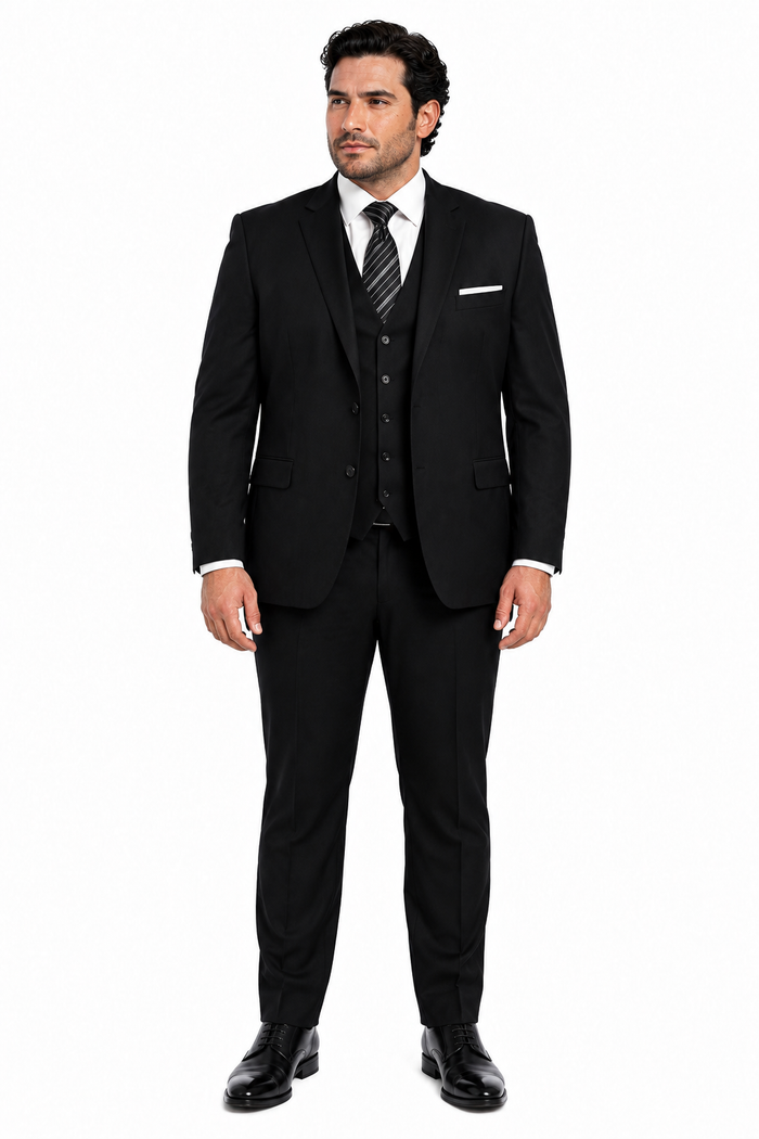 100 Percent  Black Wool Suit - Mens Classic Wool Business  Black Suits - New Arrival