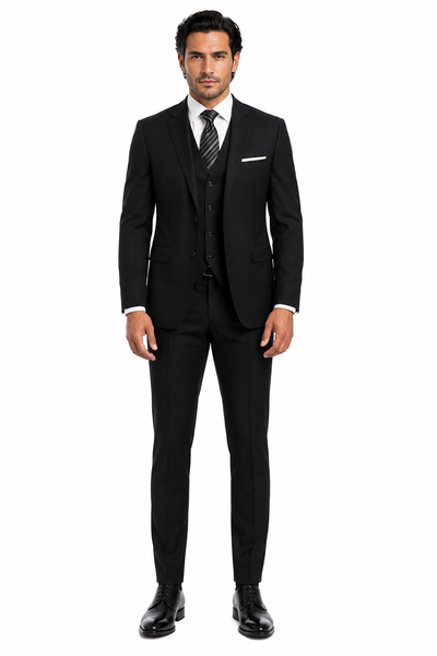 100 Percent  Black Wool Suit - Mens Classic Wool Business  Black Suits - New Arrival