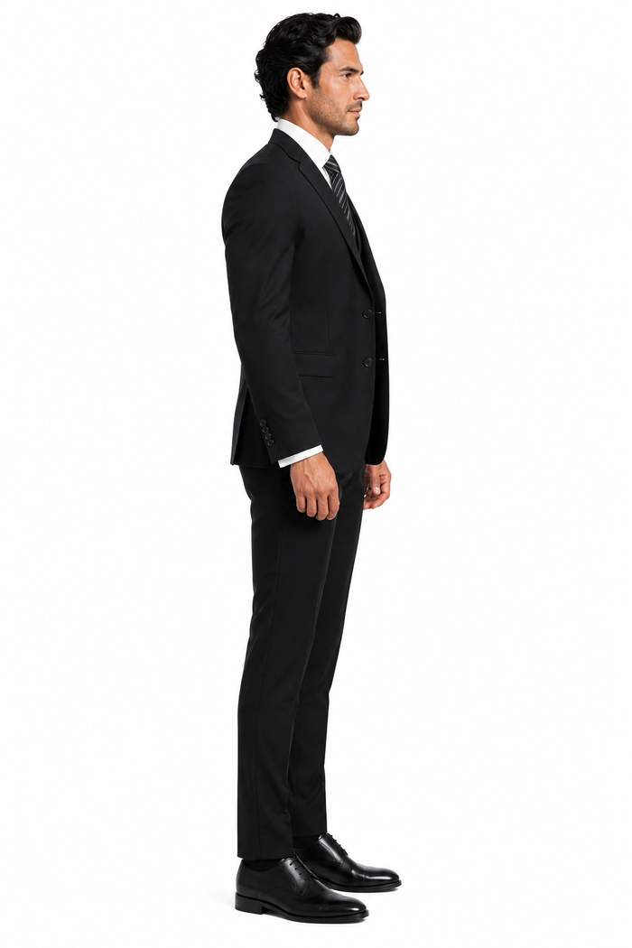100 Percent  Black Wool Suit - Mens Classic Wool Business  Black Suits - New Arrival