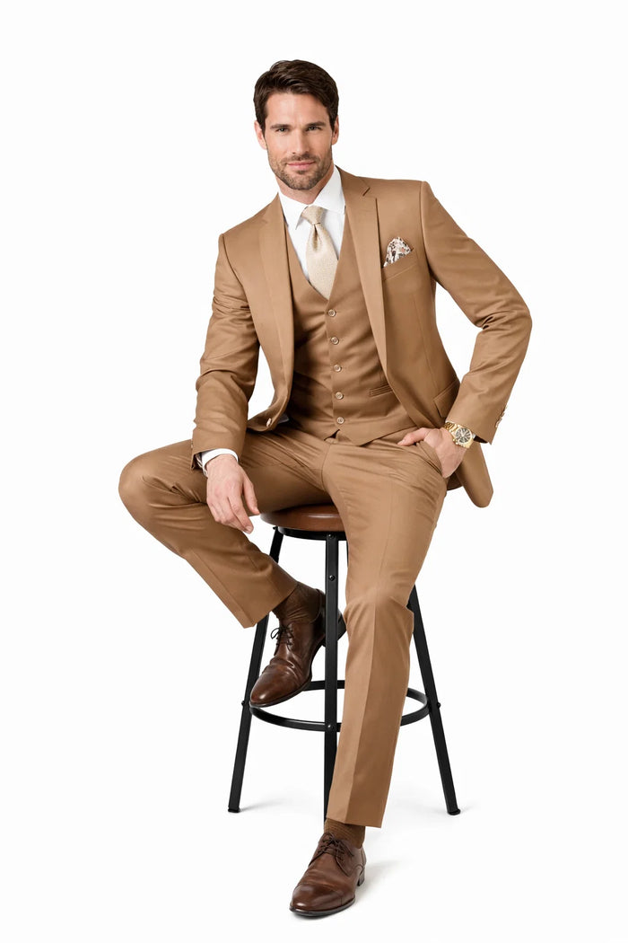 100 Percent Wool  Fit Suit - Mens Wool Business Camel Suits