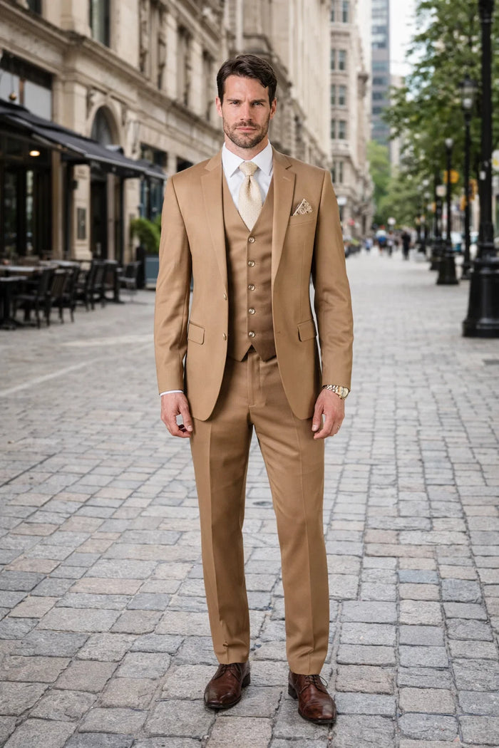 100 Percent Wool  Fit Suit - Mens Wool Business Camel Suits