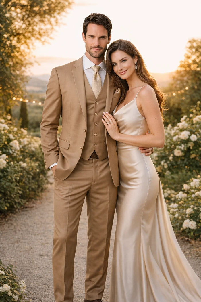 100 Percent Wool  Fit Suit - Mens Wool Business Camel Suits