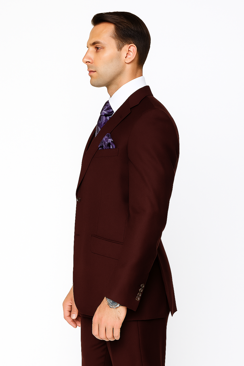 100 Percent Wool Fit Suit - Mens Wool Business EggplantSuits - New Arrival - 34 Short or Extra Small